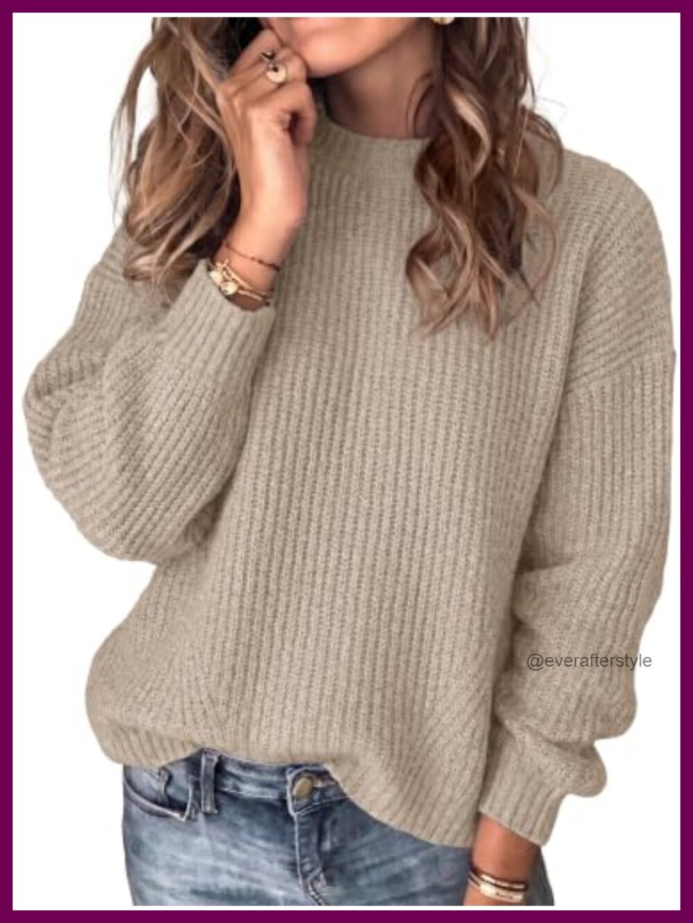 Chunky Knit Oversized Pullover Sweater Long Sleeve Crew Neck Women Fall Winter